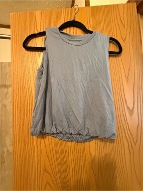 Relaxed Light Blue Sleeveless Gathered-Hem Tank